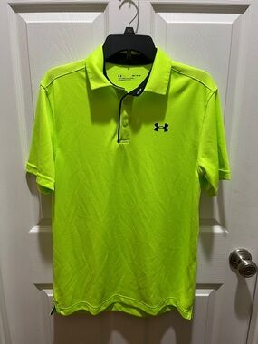 Under Armour Men’s Neon Lime Performance Polo - Black Logo Med
